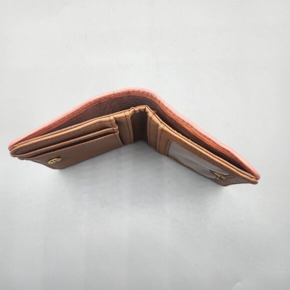 Fossil Mini Orange Tan Bifold Snap Wallet Leather Women's - Picture 2 of 7